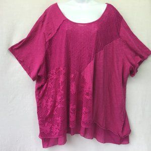 Catherines Women's Top Purple Marl Short Sleeve Lace Lined Tunic Tee Blouse 5X